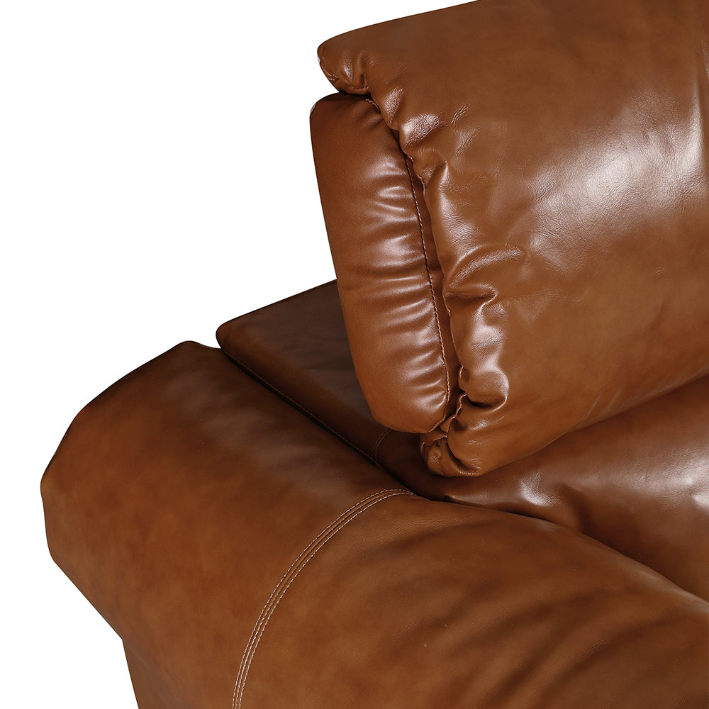 119.2'' Modern Genuine Leather Power Reclining Sofa Remote Control Adjustable Seats Brown Leather Couch