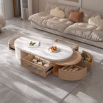 Load image into Gallery viewer, Modern Natural Wood &amp; White Extendable Oval Coffee Table with Stone Top and Hidden
