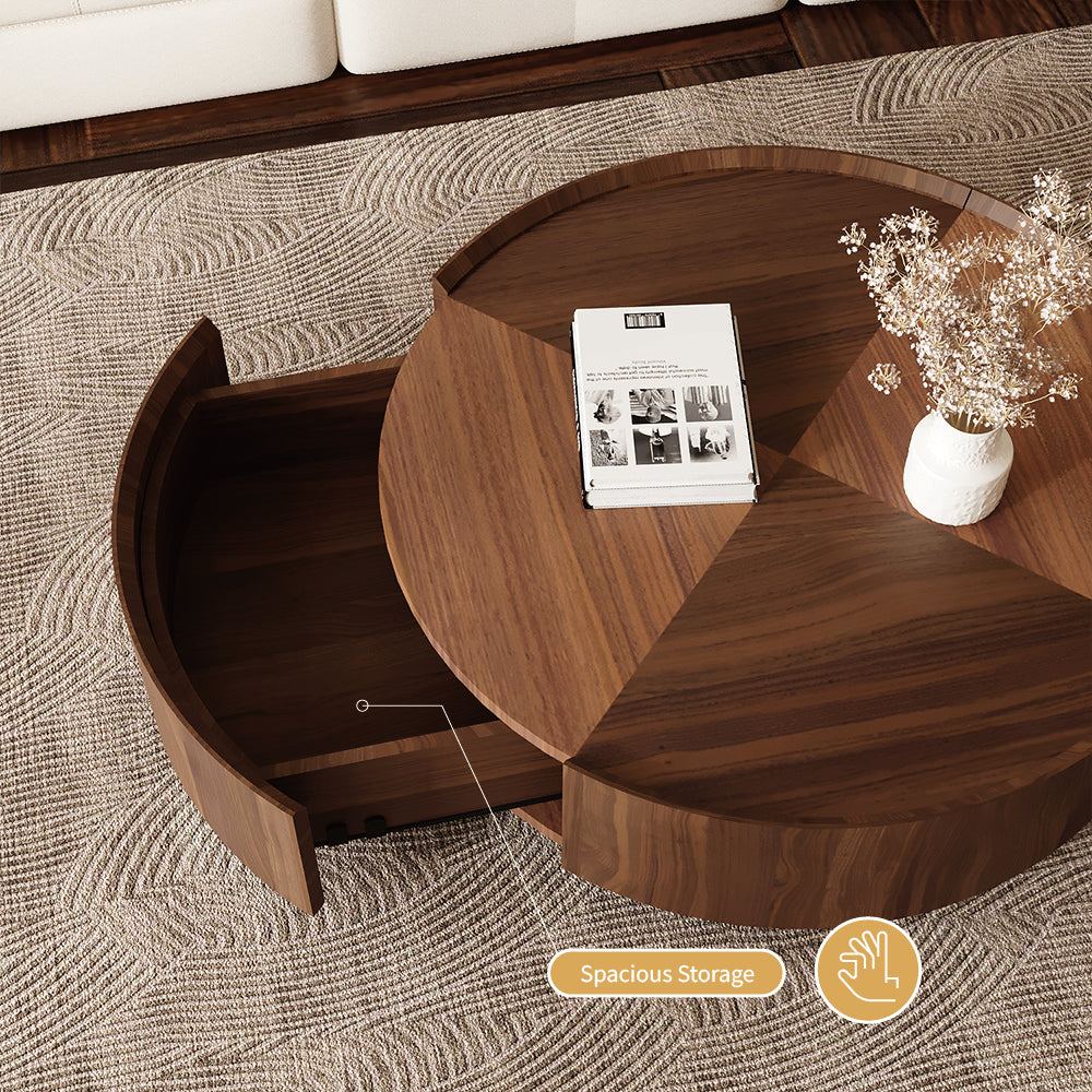 Round Wooden Coffee Table Modern Minimalist Design Large Storage Space