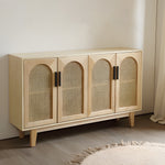 Load image into Gallery viewer, 59'' Modern Cane Sideboard Cabinet Wooden Buffet Storage Cabinet with Woven Doors
