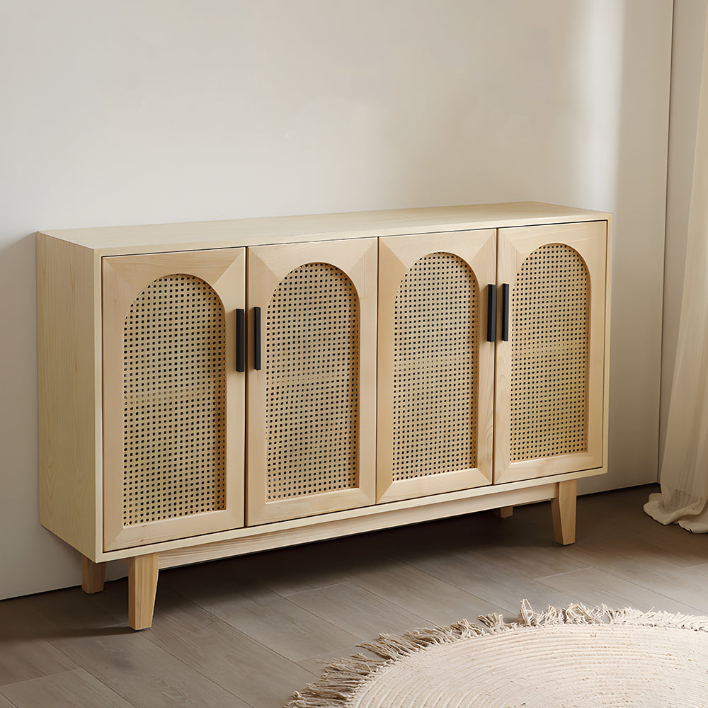 59'' Modern Cane Sideboard Cabinet Wooden Buffet Storage Cabinet with Woven Doors