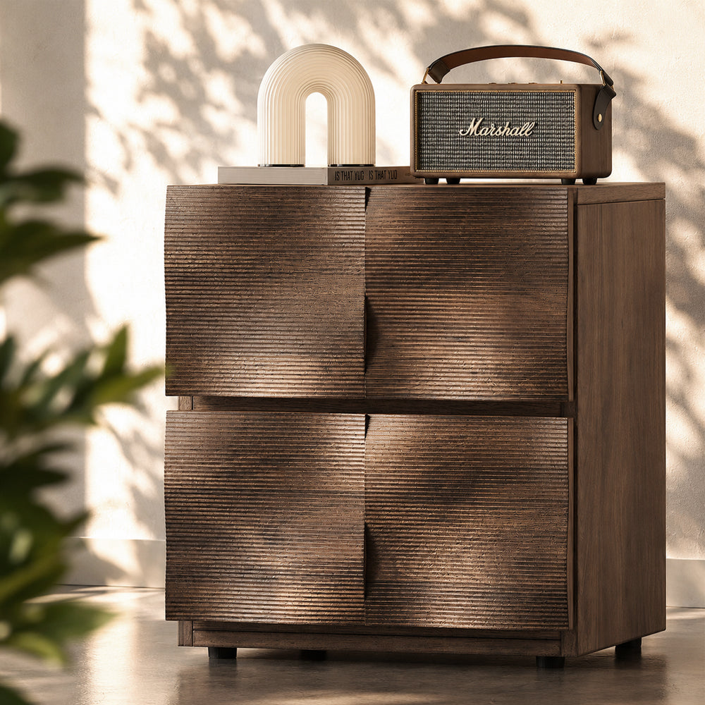 Modern Solid Wood Nightstand with Sculpted Drawer Design