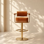 Load image into Gallery viewer, Modern Luxury Swivel Bar Stool with Cylindrical Backrest Gold Metal Frame Counter Chair 1 Piece
