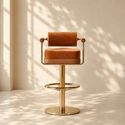 Modern Luxury Swivel Bar Stool with Cylindrical Backrest Gold Metal Frame Counter Chair 1 Piece