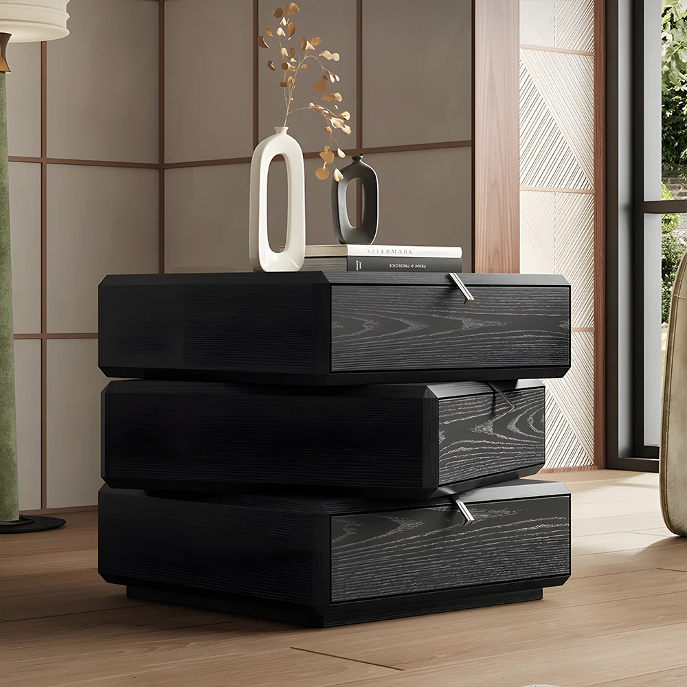 Modern Rotating Nightstand with 3 Spacious Drawers