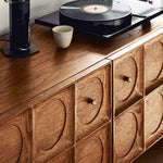 Load image into Gallery viewer, 62.99" Rustic Media Console with Circular Textured Doors and Concealed Storage and Cable Cutouts
