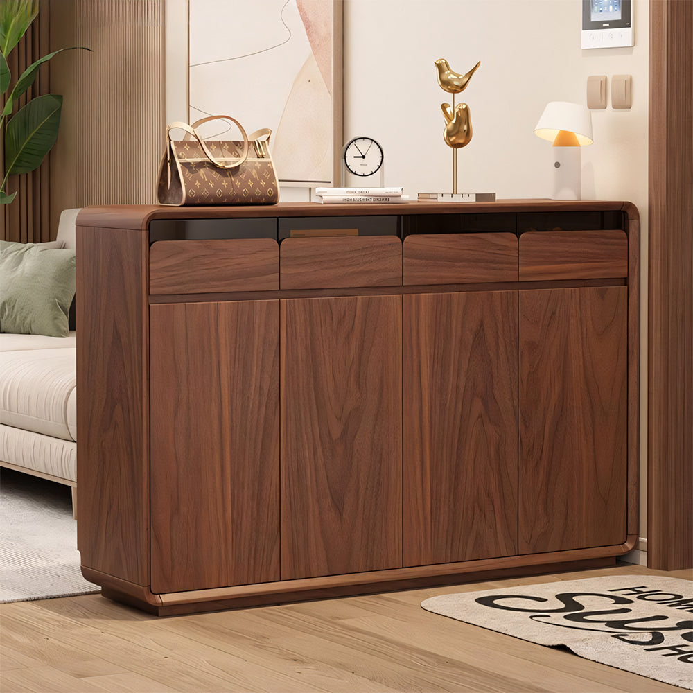 55.1''/62.9'' Modern Walnut Shoe Cabinet with Storage Drawers Large Capacity Entryway Organizer