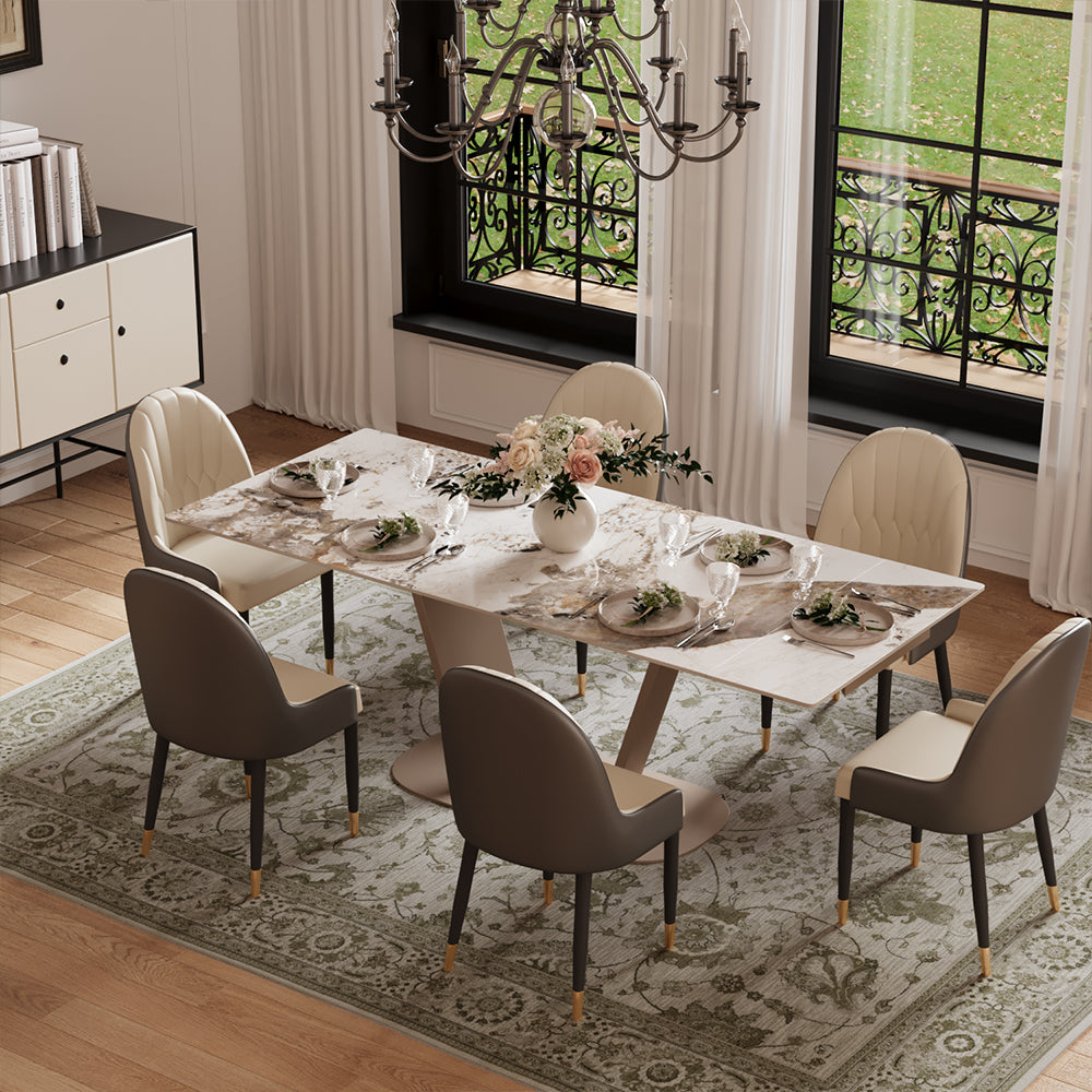 58"-81" Extendable Dining Table with Modern Patterned Stone Top