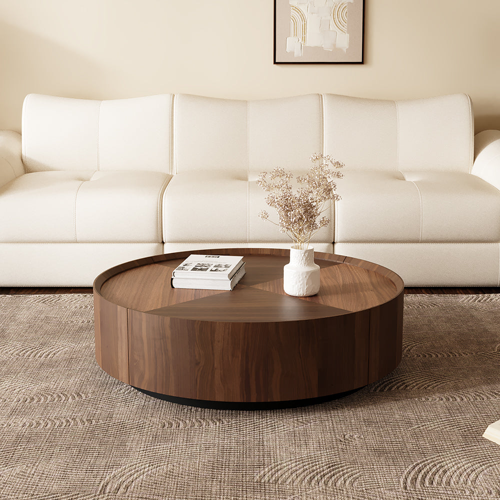 Round Wooden Coffee Table Modern Minimalist Design Large Storage Space