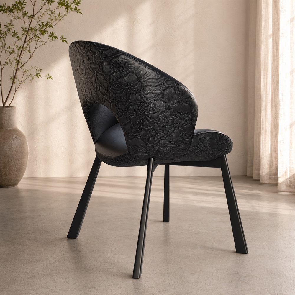 Modern Curved Dining Chair Set of 2 with Upholstered Seat & Carbon Steel Frame