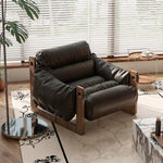 Load image into Gallery viewer, Modern Oil Waxed Leather Lounge Chair Solid Wood Frame Deep Seat Vintage Accent Armchair
