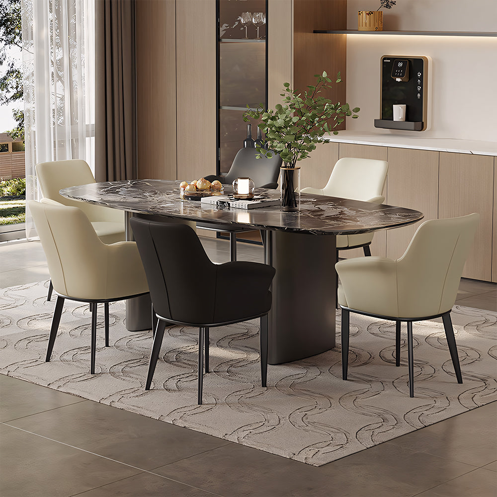 Modern Faux Leather Dining Chair with Curved Armrests and Metal Legs 1 Piece
