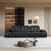 Luxury Sofa Black Genuine Leather Electric Power Recliner with Smart Voice Control for Ultimate Comfort