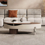 Load image into Gallery viewer, 46.8'' Modern Lift-Top Coffee Table with Sintered Stone Top &amp; Wood Base Sculptural Curved Design with Hidden Storage
