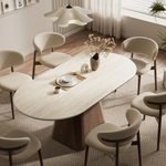 Load image into Gallery viewer, Oval Dining Table Solid Wood Walnut Veneer Base Scratch Resistant Sintered Stone Top Modern Stylish Design
