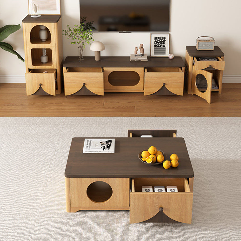 Modern Wooden Pet Friendly Storage Cabinet Coffee Table and TV Stand Set with Multi Functional Design