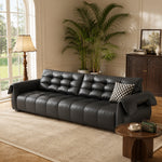 Load image into Gallery viewer, Pet Friendly Black Faux Leather Convertible Sofa Bed with Tufted Cushions

