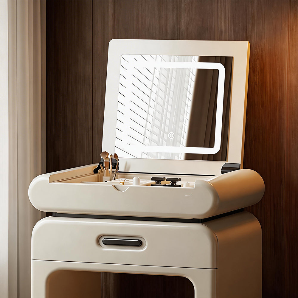 Modern Minimalist Vanity Desk with LED Mirror Storage Drawer Makeup Table Set with Upholstered Stool