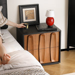 Load image into Gallery viewer, Modern Walnut Nightstand with Fluted Drawer Design Black Frame Wooden Bedside Table
