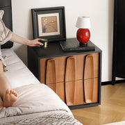 Modern Walnut Nightstand with Fluted Drawer Design Black Frame Wooden Bedside Table