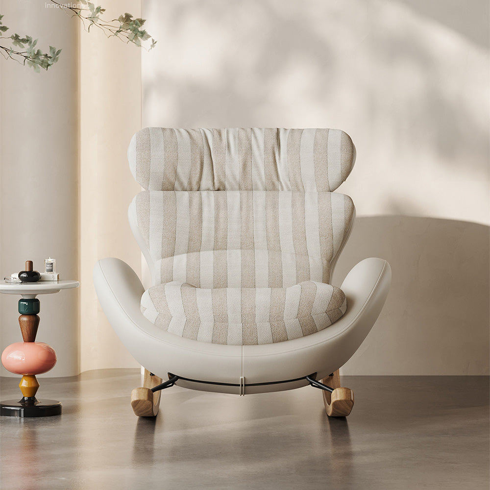 Modern High-Back Rocking Lounge Chair with Striped Upholstery