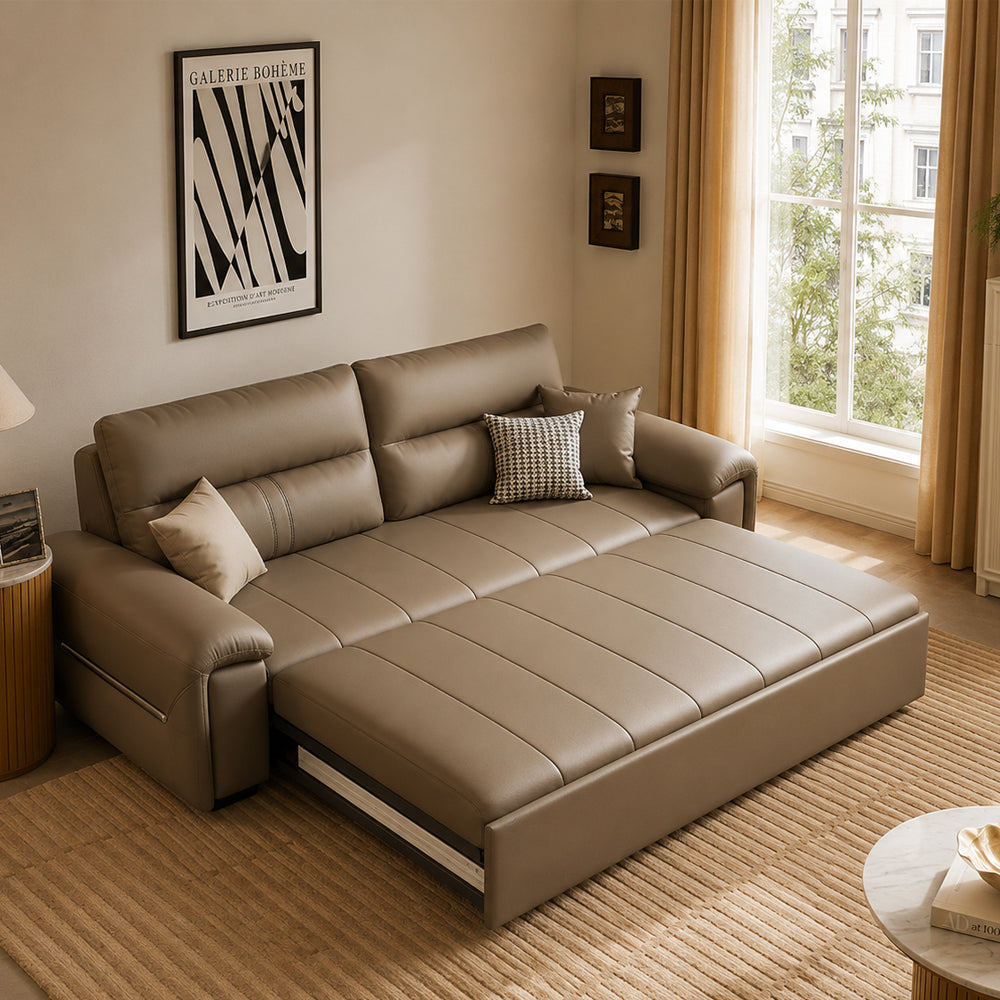 Modern Faux Leather Sofa Bed with Storage Convertible Couch for Living Room