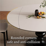 Load image into Gallery viewer, Extendable Round Dining Table Solid Wood Base Sintered Stone Top Convertible Oval Table Space Saving Expandable Dining Table
