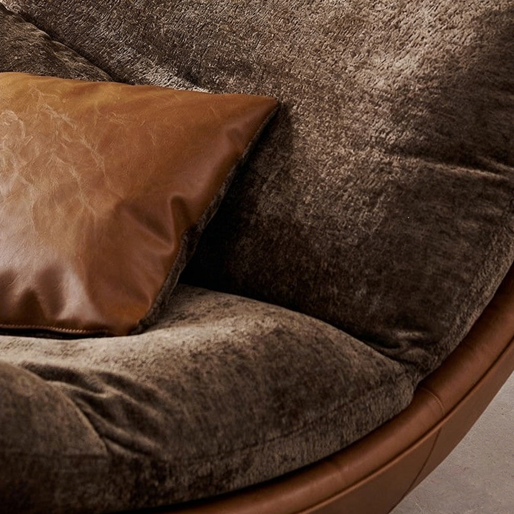 Modern Lounge Accent Chair Faux Leather Base Plush Fabric Cushion Low Profile Lazy Sofa Chair