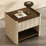 Load image into Gallery viewer, Modern Minimalist Nightstand with Soft Leather Finish and Walnut Top Drawer Bedside Table
