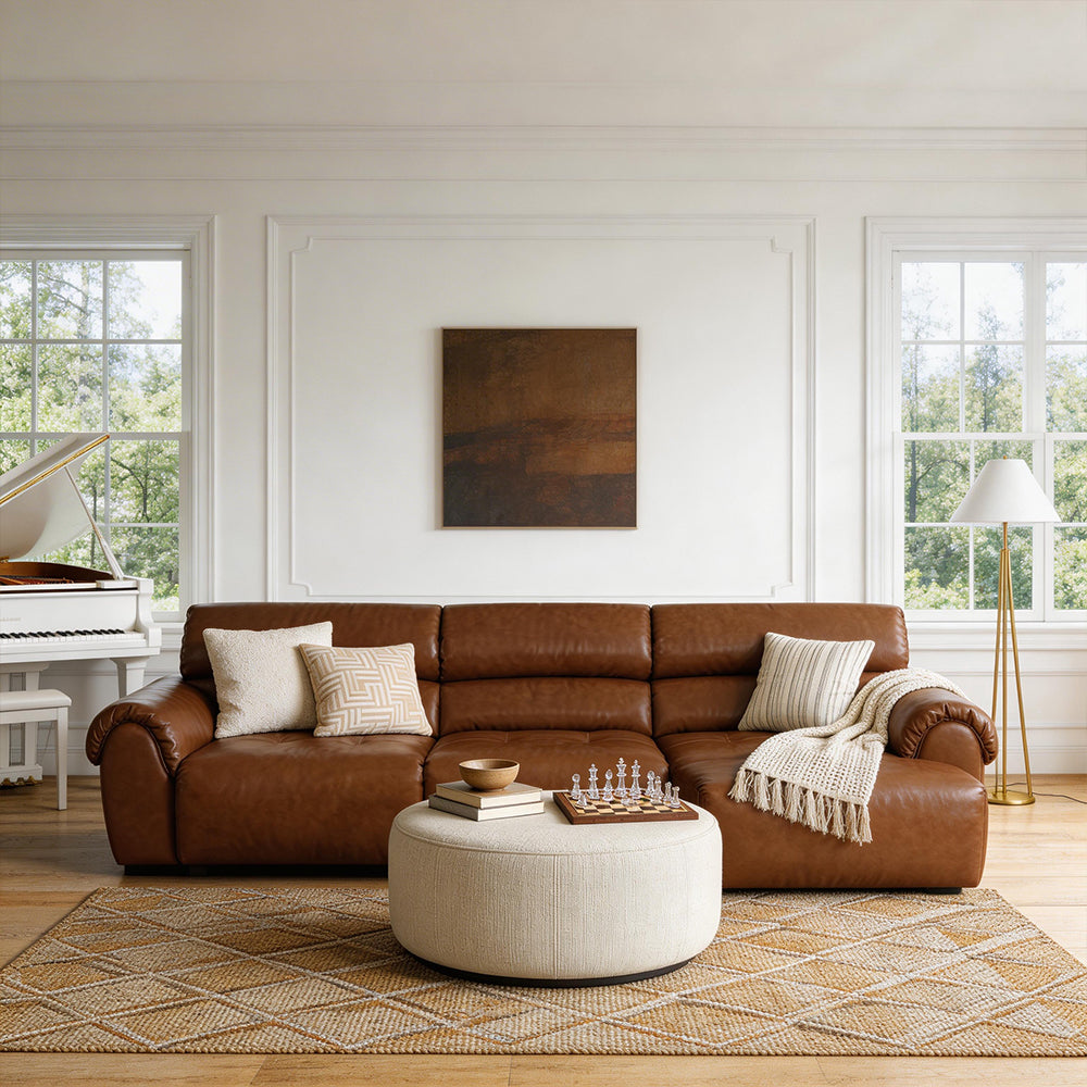 119.2'' Modern Genuine Leather Power Reclining Sofa Remote Control Adjustable Seats Brown Leather Couch