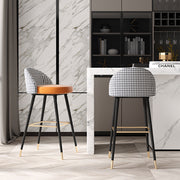 Modern Upholstered Bar Stool Houndstooth Backrest PU Leather Seat Metal Frame Counter Height Bar Chair 1 Piece