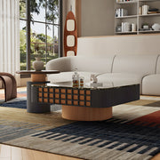 Modern Square Marble Top Coffee Table Green Stone Surface Wood Base Design