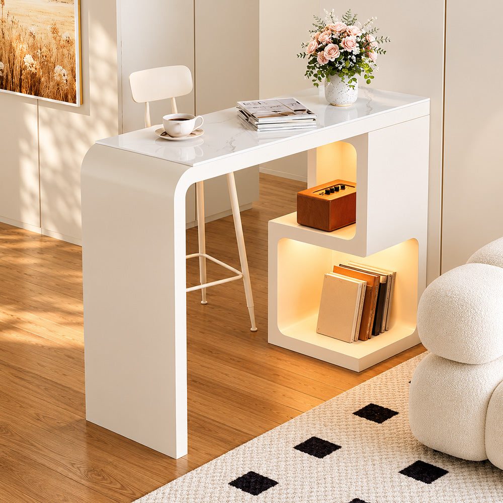 Black and White Finish Marble Surface Home Coffee Bar Table Set