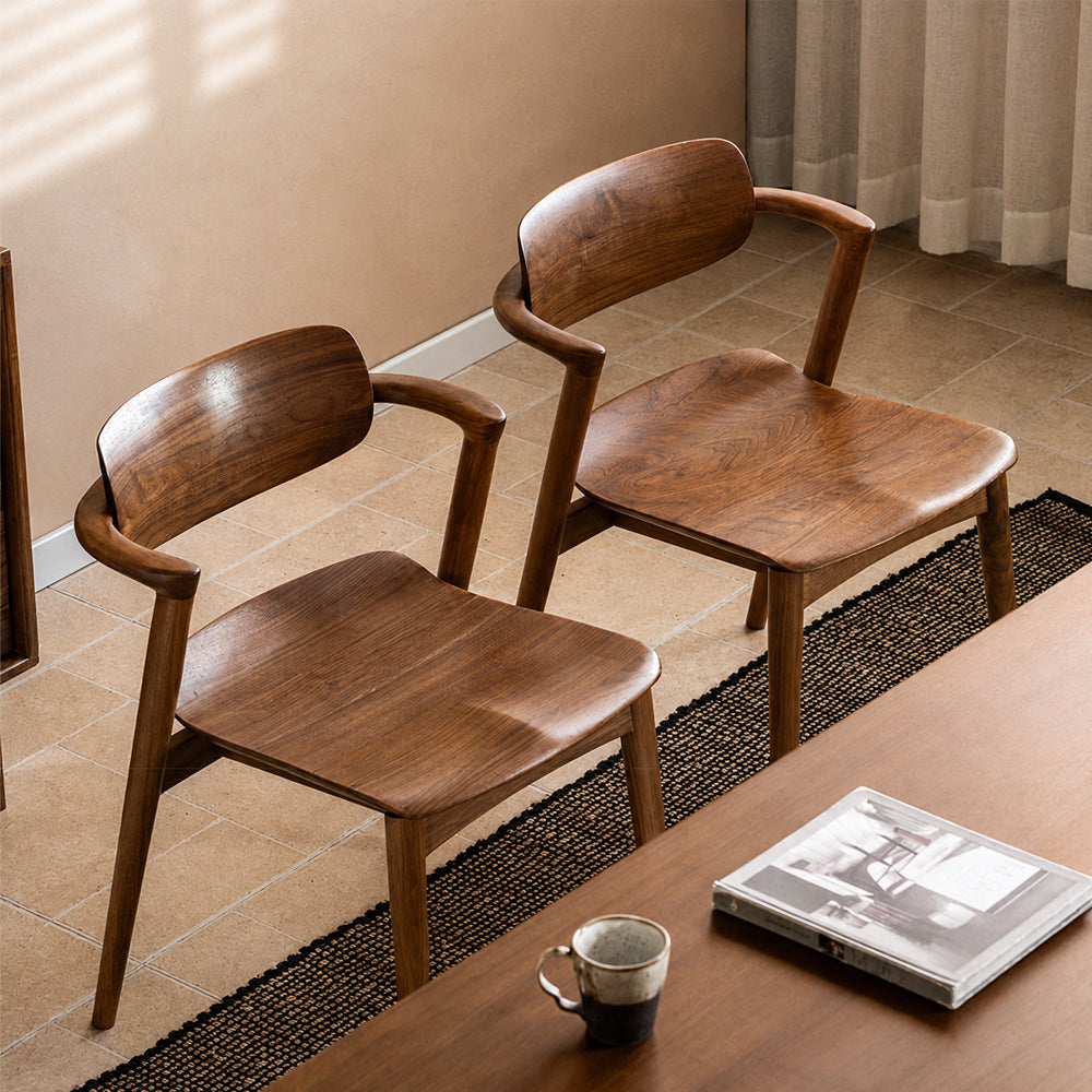 Mid-Century Solid Wood Dining Chair with Curved Armrests 1 Piece
