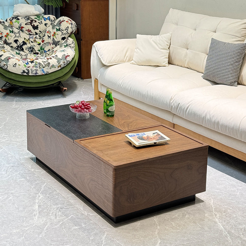 51"/54.6" Lift Top Coffee Table with Storage Walnut Finish Adjustable Height