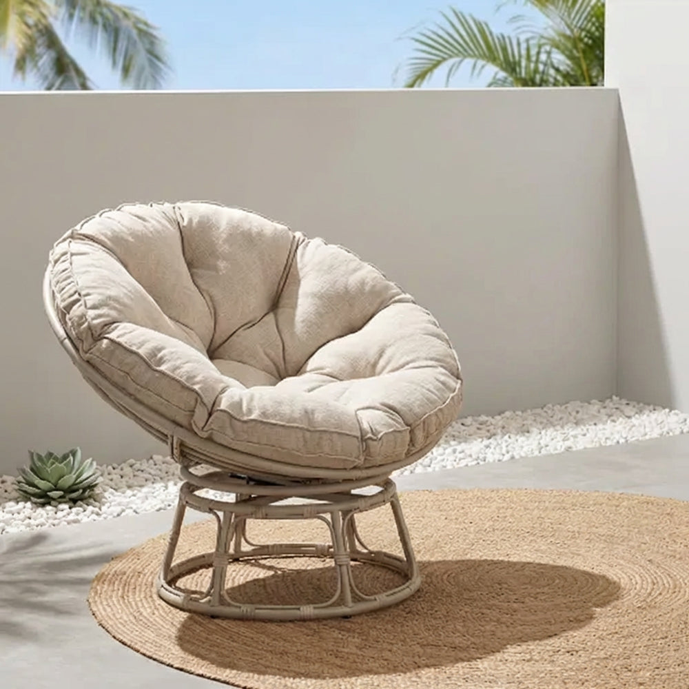 Round Papasan Lounge Chair with Plush Cushioned Seat