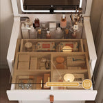 Load image into Gallery viewer, Functional Makeup Vanity Built-in Mirror Organized Storage Drawers Rolling Stool
