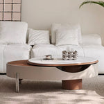 Load image into Gallery viewer, 46.8'' Modern Lift-Top Coffee Table with Sintered Stone Top &amp; Wood Base Sculptural Curved Design with Hidden Storage
