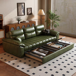 Load image into Gallery viewer, Storage drawer pulled out from sofa bed for linens and essentials
