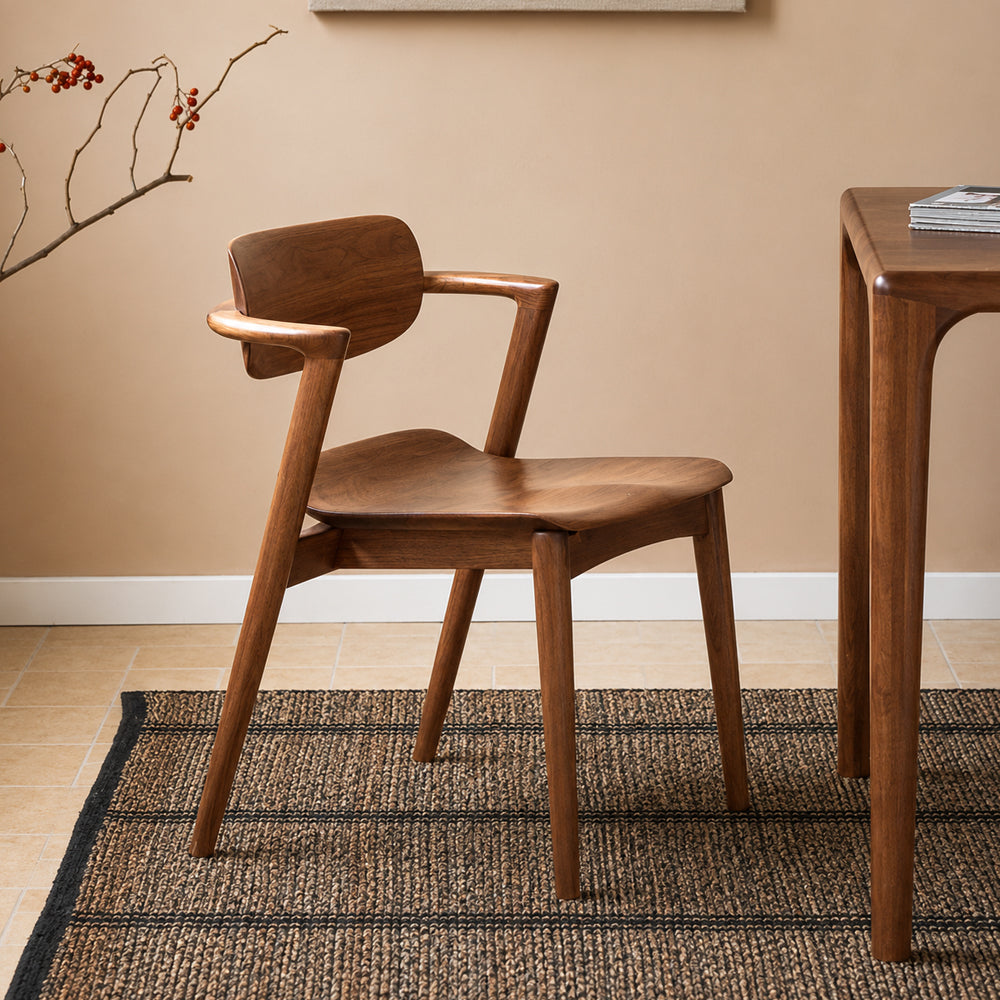 Mid-Century Solid Wood Dining Chair with Curved Armrests 1 Piece