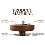 Load image into Gallery viewer, Modern Round Walnut Coffee Table Radial Veneer Design Metal Base

