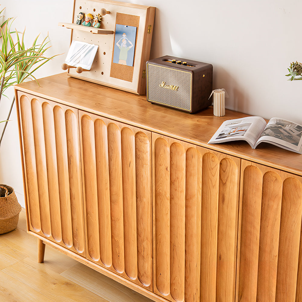 62.9" Modern Solid Wood Shoe Cabinet with Fluted Front Panels Scandinavian Style Entryway Storage Sideboard