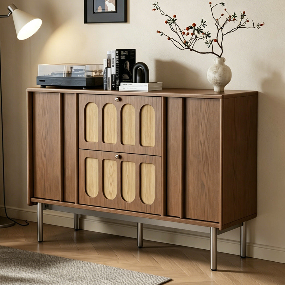 47.2" Mid Century Arched Wood Sideboard With Drawers and Cabinet