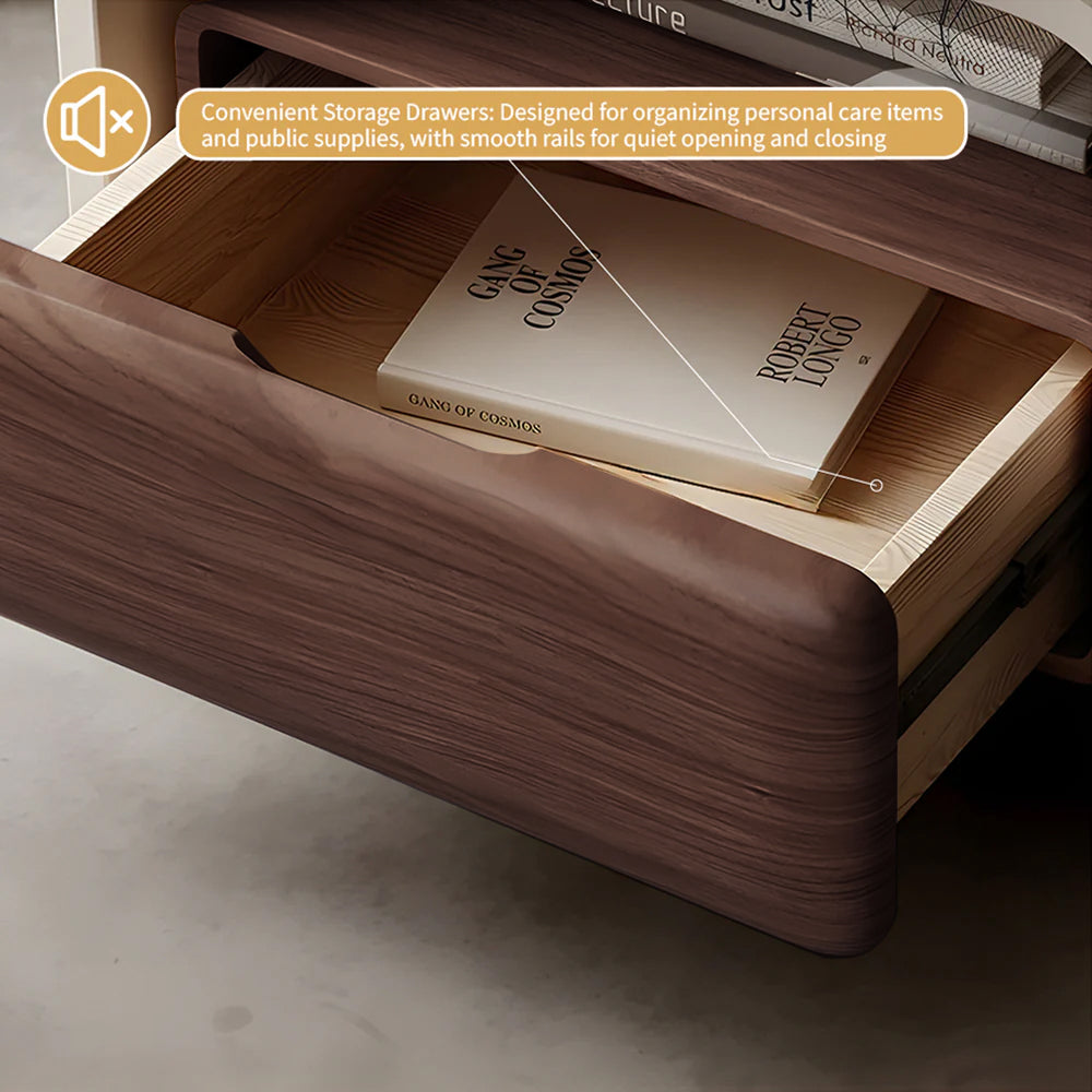 Sleek Modern Nightstand with Curved Edges Wooden Storage Drawer