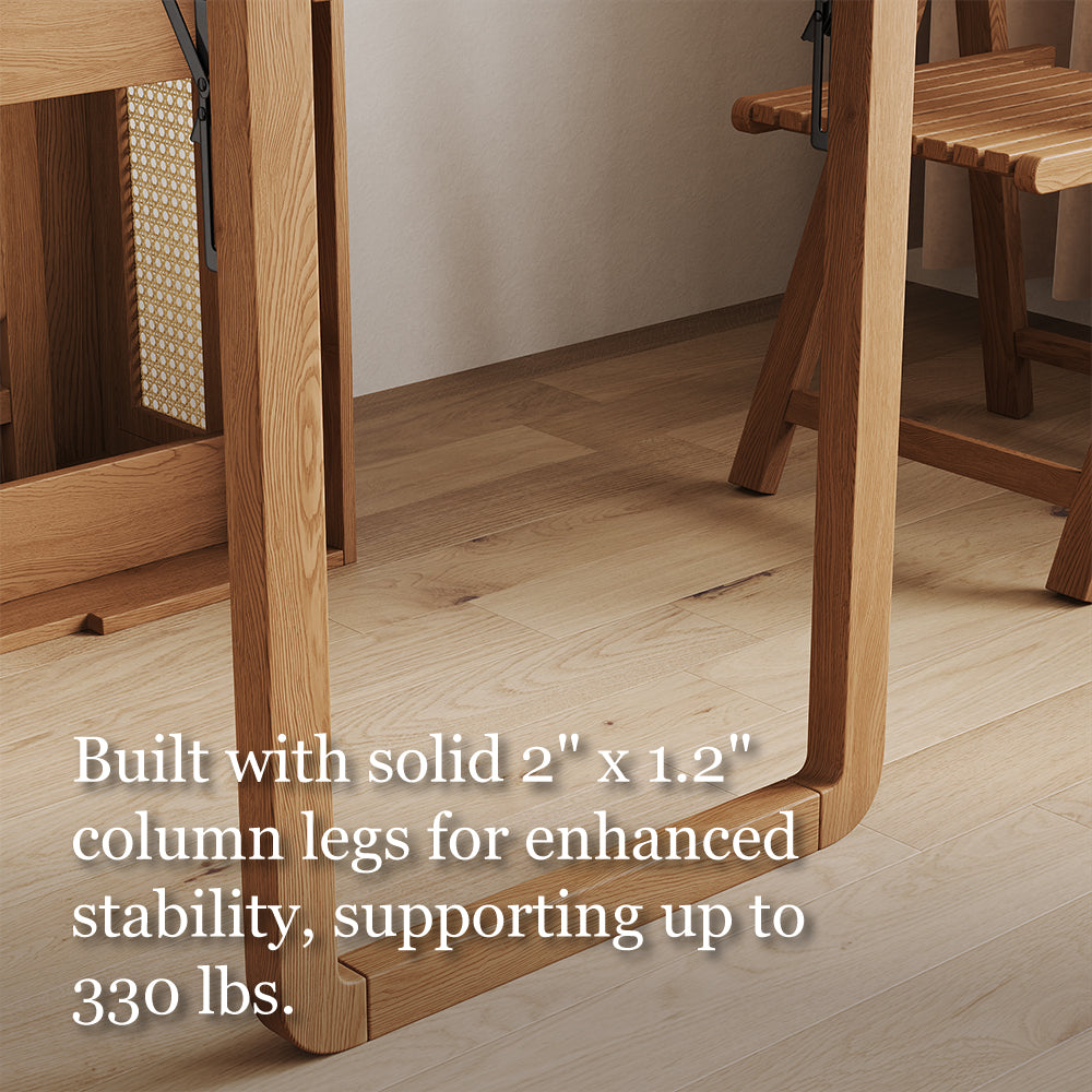 69" Rattan Cabinet Murphy Dining Table Set with USB Charging