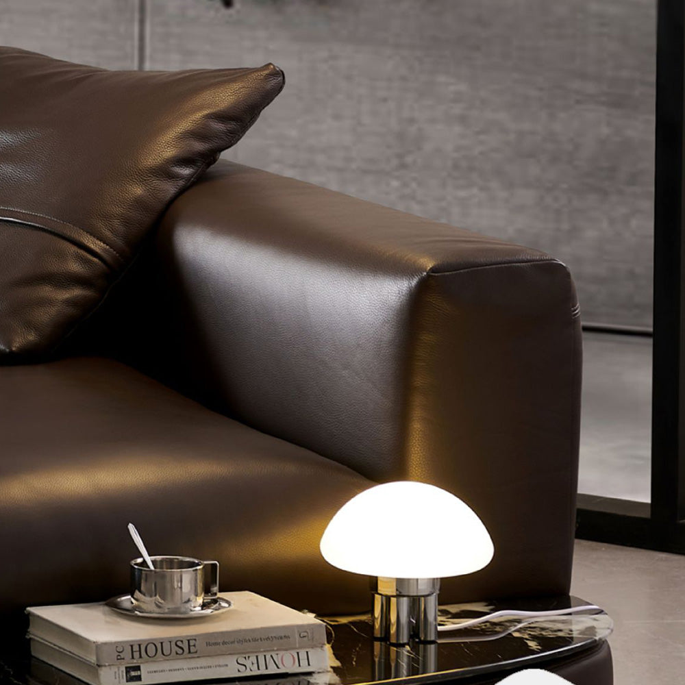 Modern Low-Profile Leather Sofa Deep Brown Upholstery with Wide Armrests & Metal Legs