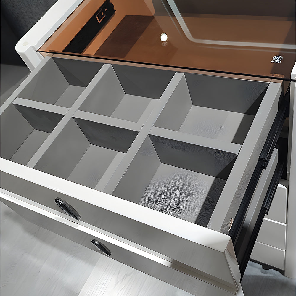 Modern Compact Vanity Desk with Flip Top Mirror Storage Drawers Makeup Cabinet