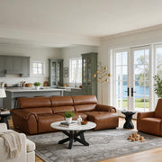 119.2'' Modern Genuine Leather Power Reclining Sofa Remote Control Adjustable Seats Brown Leather Couch