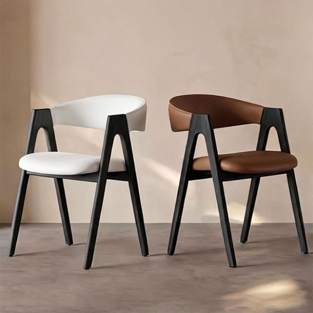 Modern Nordic Dining Chair Set of 2 PU Leather & Solid Wood Frame