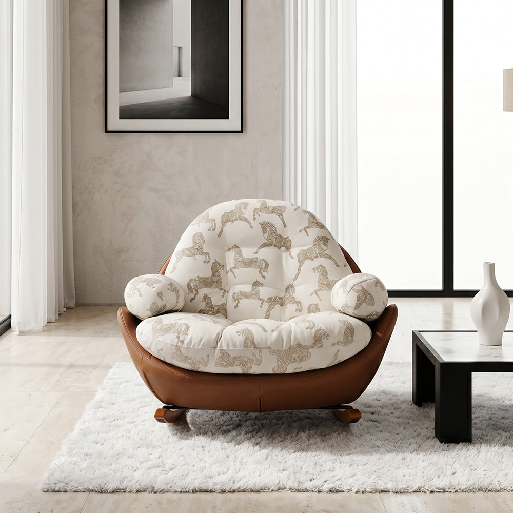 Cozy Printed Rocking Lounge Chair with Wraparound Back and Plush Cushion